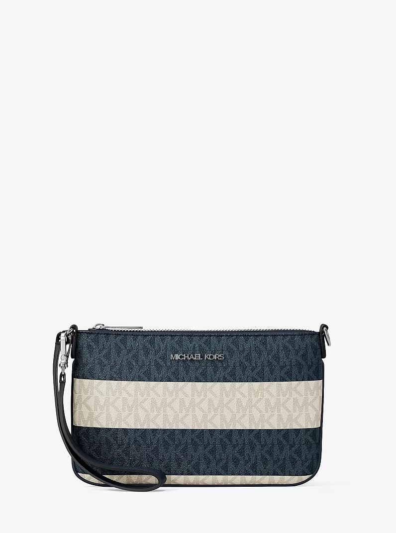 Jet Set Travel Striped Signature Logo Convertible Wristlet