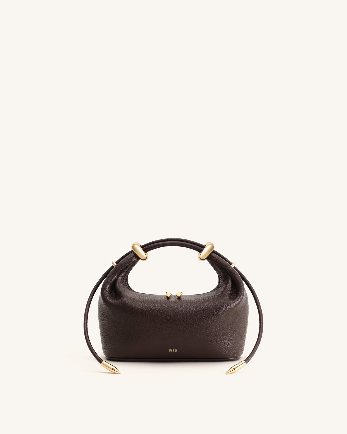 Ellie Woven Metal Ring Embellished Top Handle Bag - Dark Brown