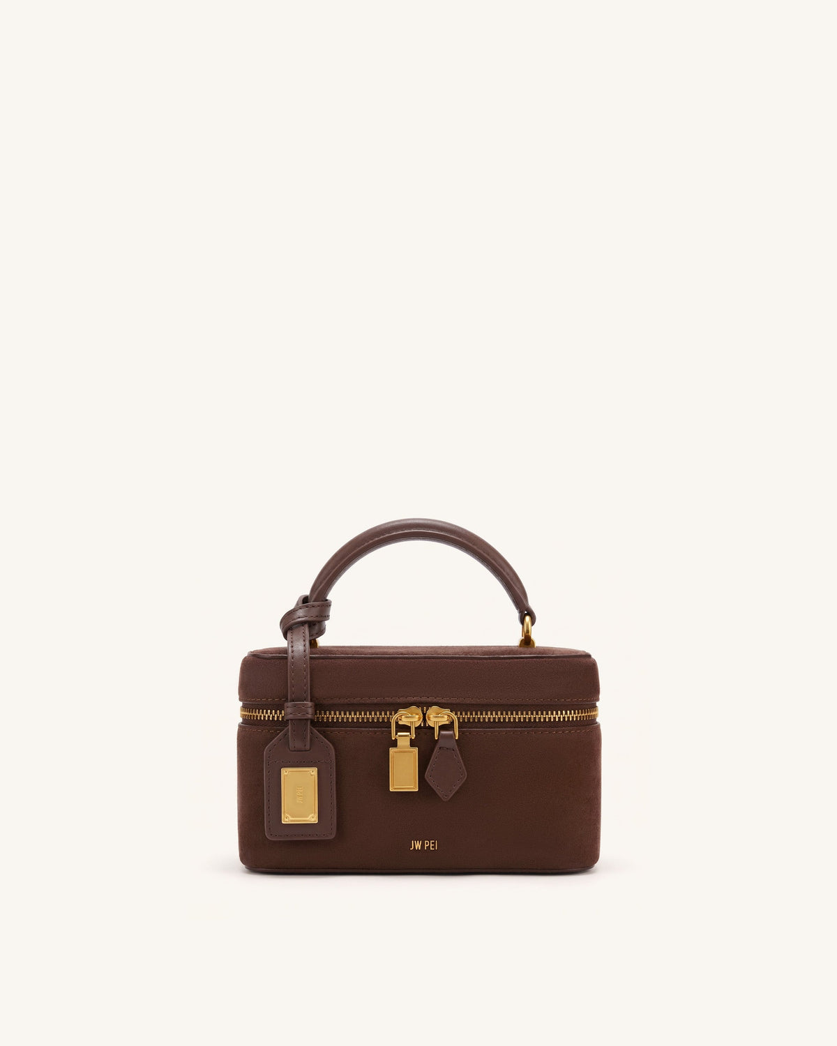 Cleo Faux Suede Box Shape Top Handle Bag - Dark Chocolate Brown
