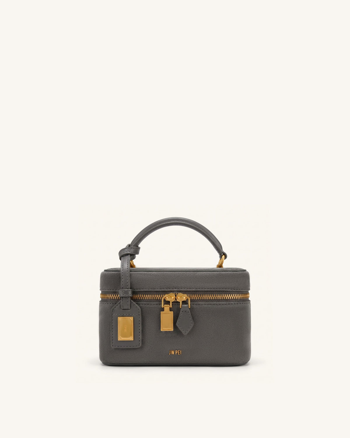 Cleo Faux Suede Box Shape Top Handle Bag - Dark Chocolate Brown