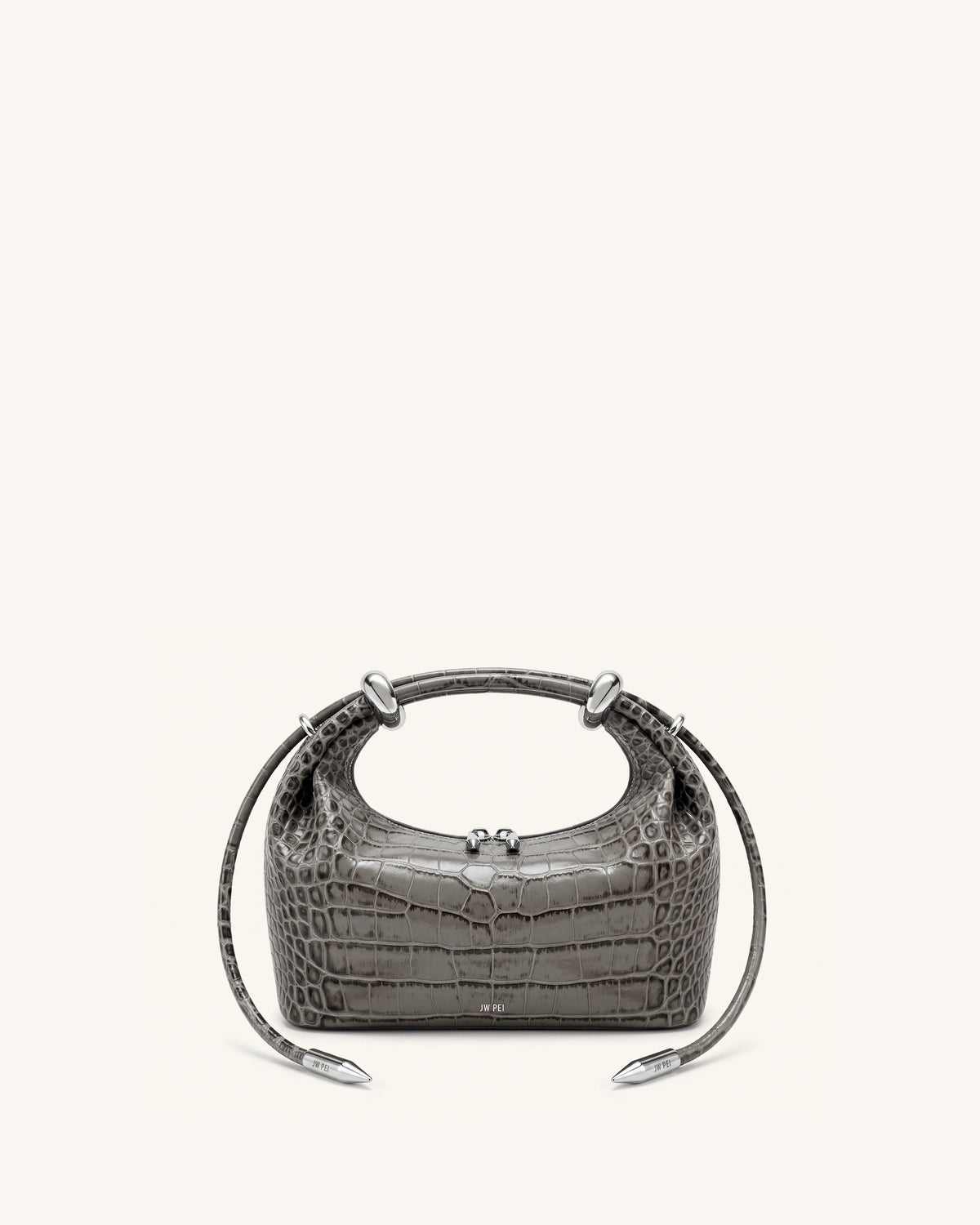 Ellie Woven Metal Ring Embellished Top Handle Bag - Dark Brown