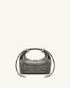 Ellie Metal Ring Embellished Top Handle Bag - Medium Gray Croc