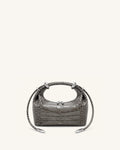 Ellie Metal Ring Embellished Top Handle Bag - Medium Gray Croc
