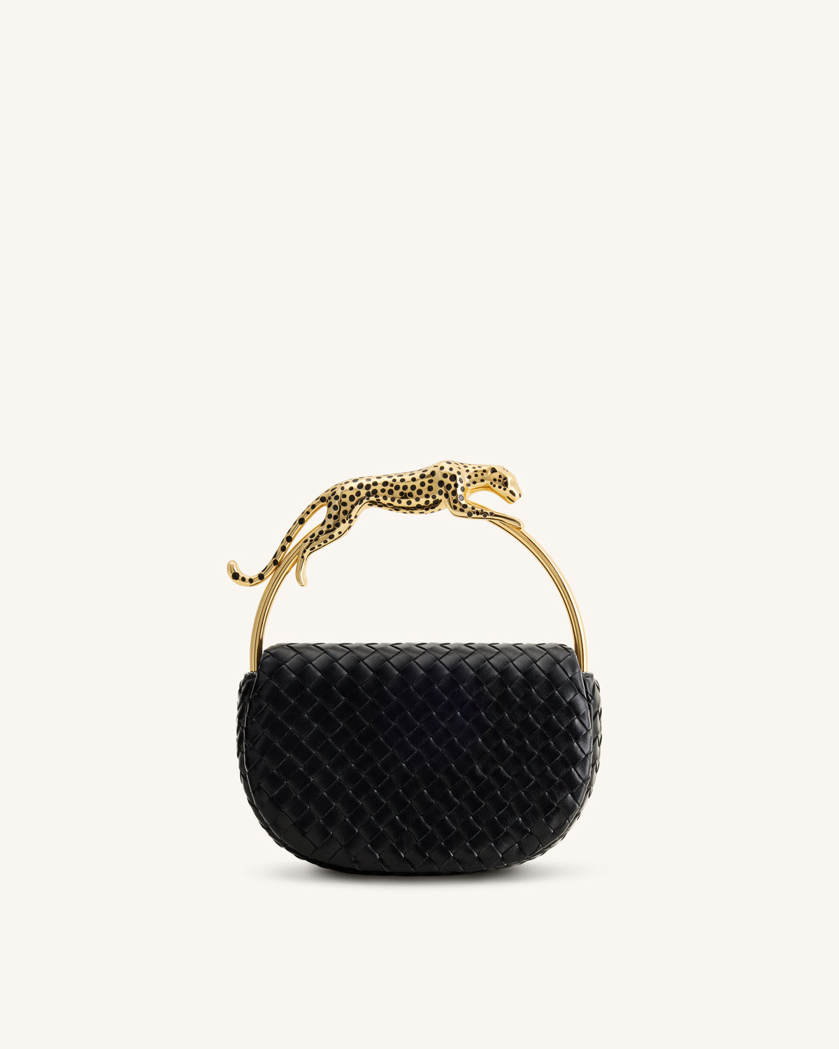 Ione Woven Leopard Shaped Top Handle Bag - Burgundy