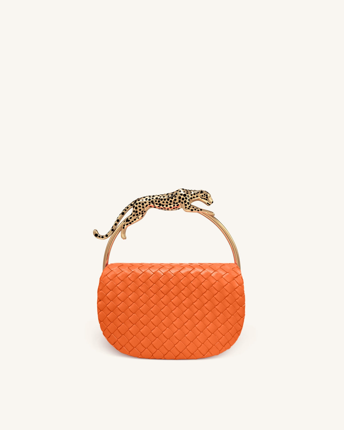 Ione Woven Leopard Shaped Top Handle Bag - Burgundy