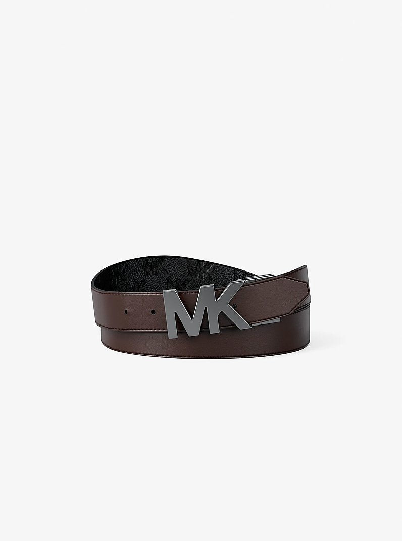 Reversible Logo Embossed Leather Buckle Belt