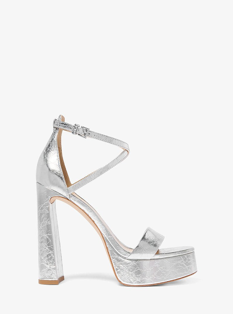 Cami Crackled Metallic Leather Platform Sandal