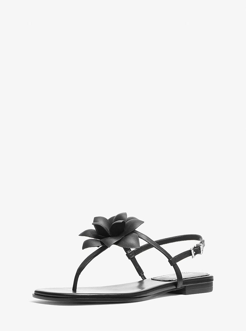 Jacie Floral Embellished Leather T Strap Sandal