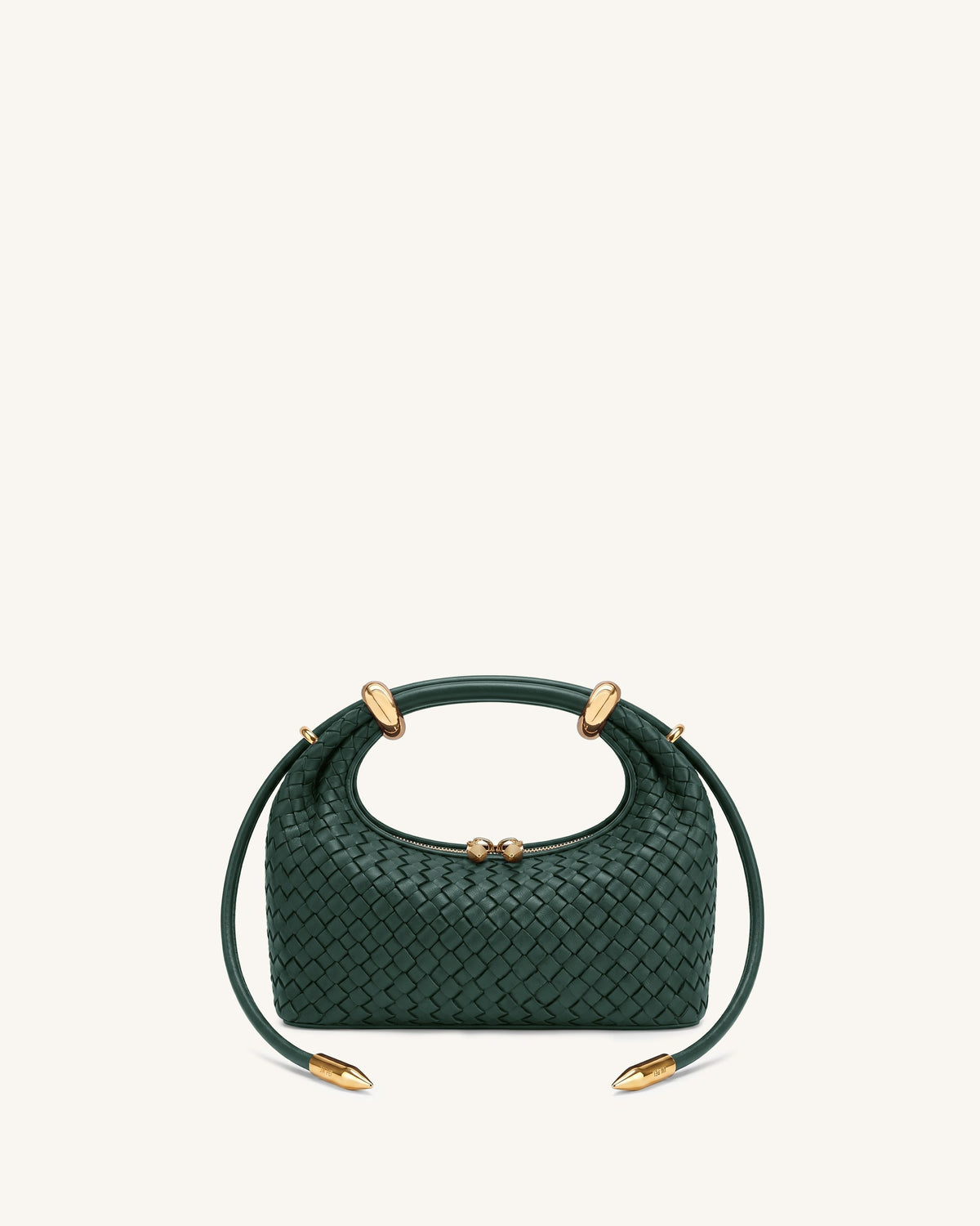 Ellie Woven Metal Ring Embellished Top Handle Bag - Dark Brown