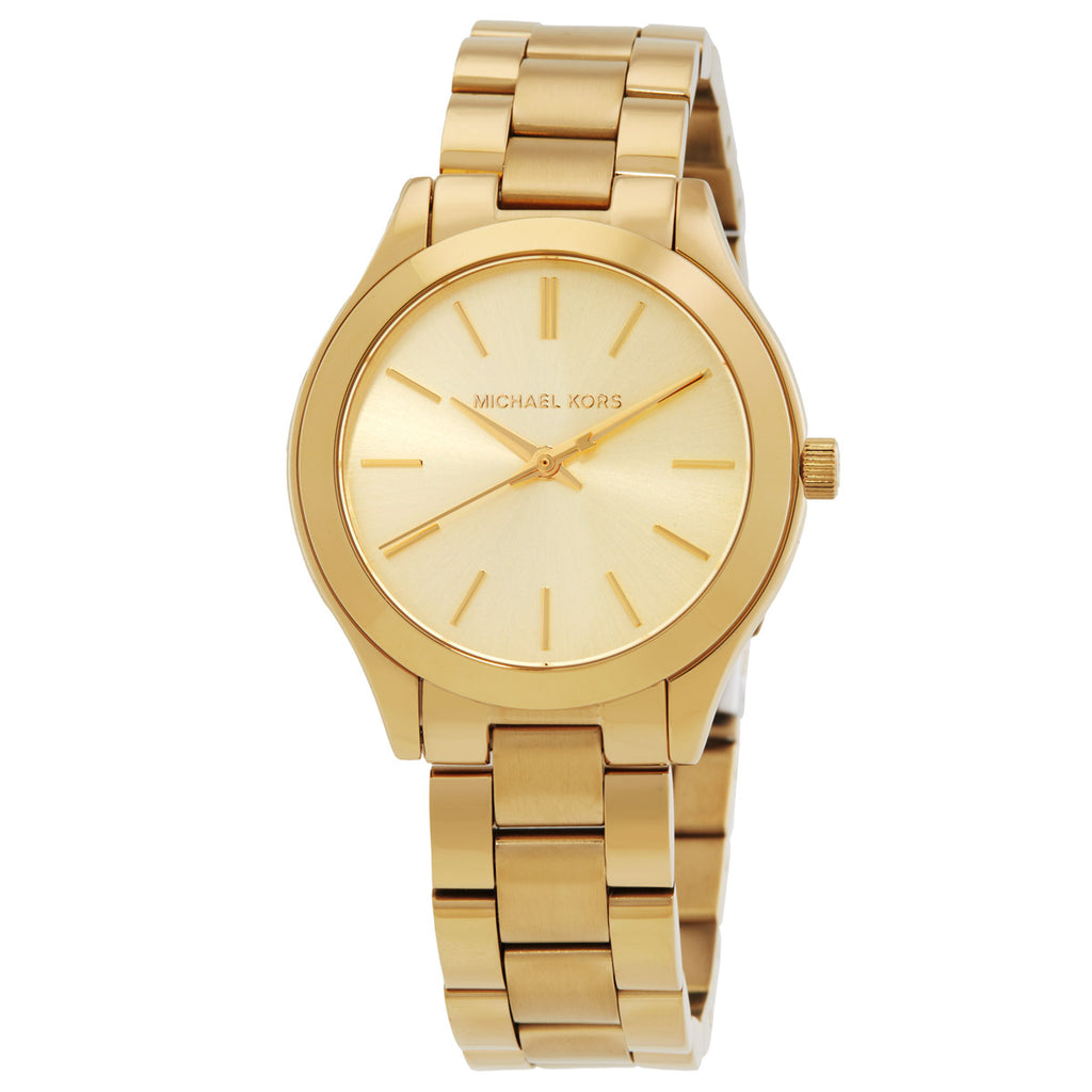 Michael Kors Slim Runway Quartz Gold Dial Ladies Watch MK7561SET