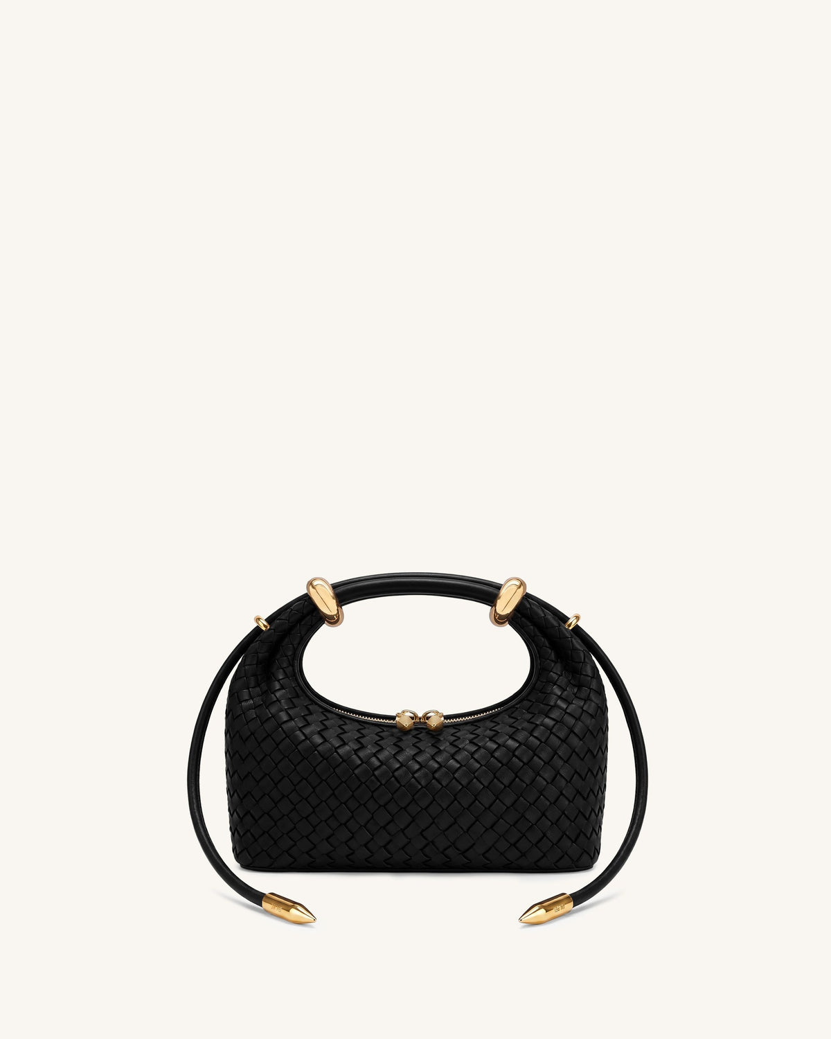 Ellie Woven Metal Ring Embellished Top Handle Bag - Dark Brown