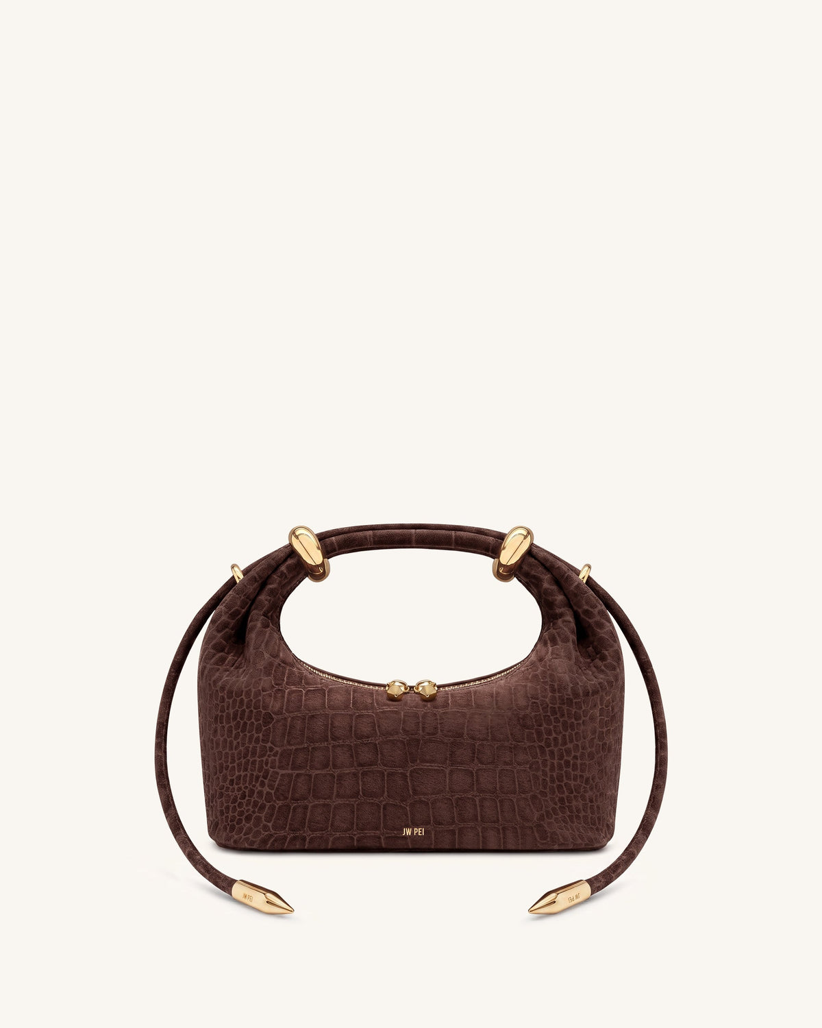 Ellie Woven Metal Ring Embellished Top Handle Bag - Dark Brown