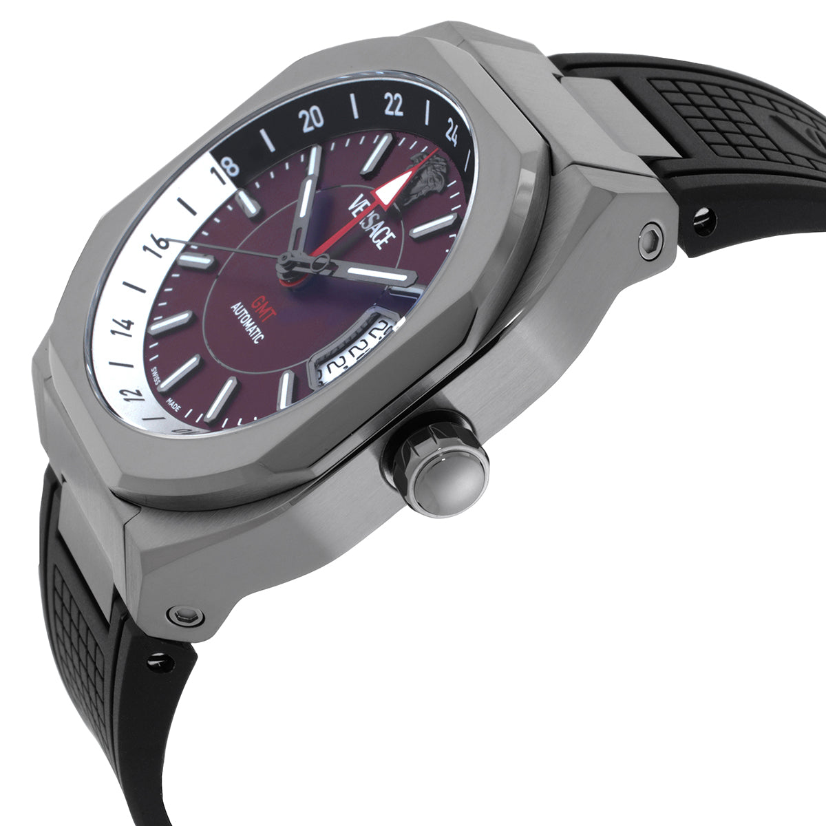 Versace V-Contempo GMT Automatic Burgundy Dial Men's Watch VE0I00125